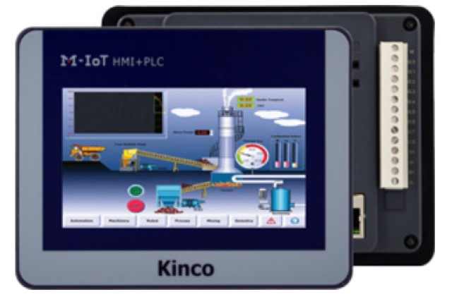 MK043E-20DT, PLC s integrovaným HMI, 9DI, 9DO tranzistor, 2AI 0-10V, KINCO
