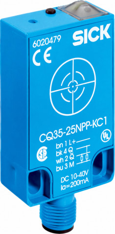 CQ35-25NPP-KC1, SICK, hranatý kapacitní snímač, 4–25mm, PNP, konektor M12 4pin